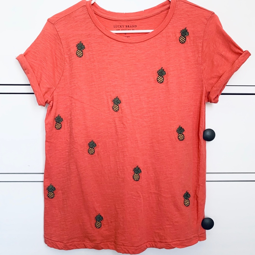 Lucky Brand Coral All Over Printed Pineapple Tee